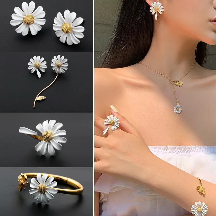 🌼 Conjunto Assimétricos de Margarida Liga de Zinco – Delicadeza