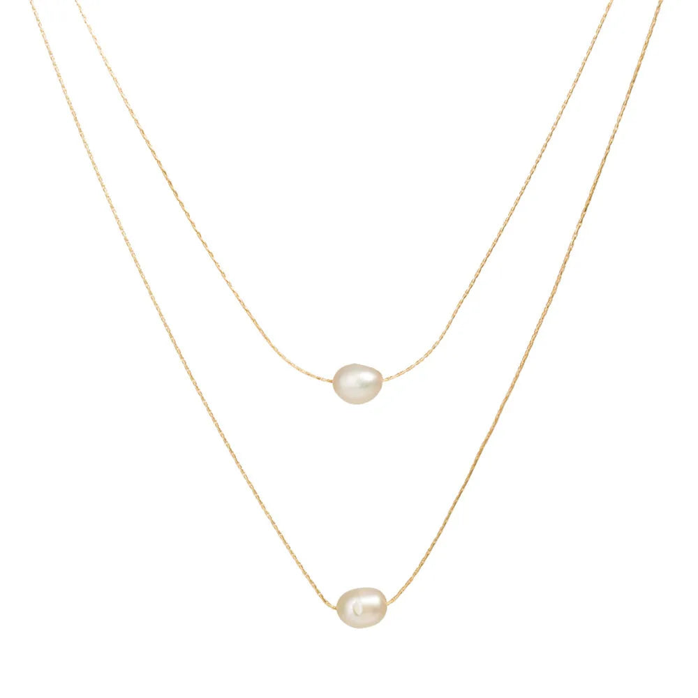 ✨ Choker Dupla em Aço Inoxidável 316L com Pérolas Naturais – Sofisticação e Modernidade