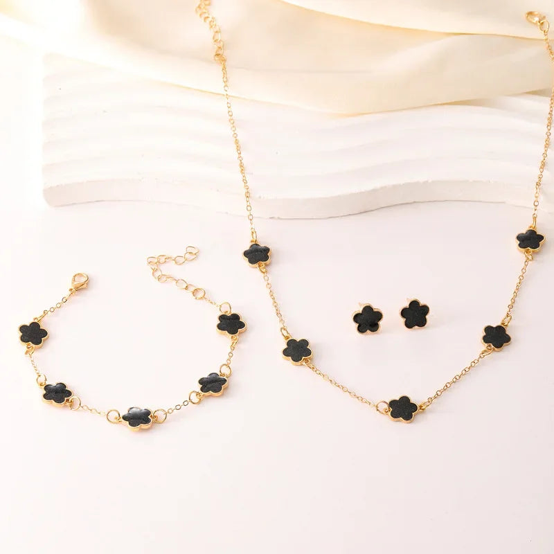 🌸 Conjunto de Jóias em Liga de Zinco com 3pcs – Design Floral Sofisticado