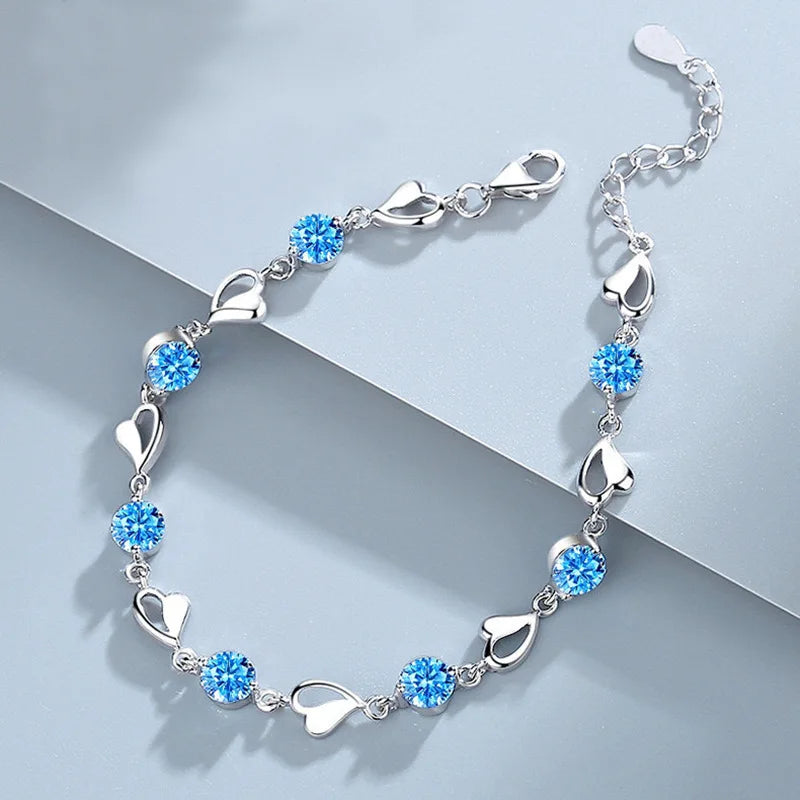 💖 Pulseira de Prata 925 com Coração Vazado e Zircônia – Estilo Coreano Retrô 💖