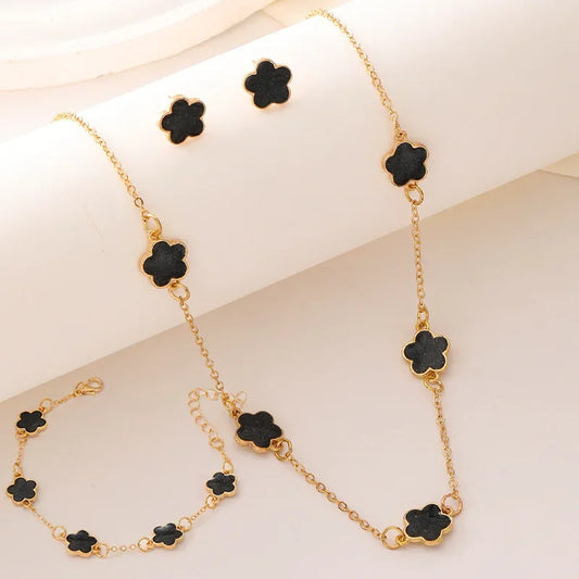 🌸 Conjunto de Jóias em Liga de Zinco com 3pcs – Design Floral Sofisticado