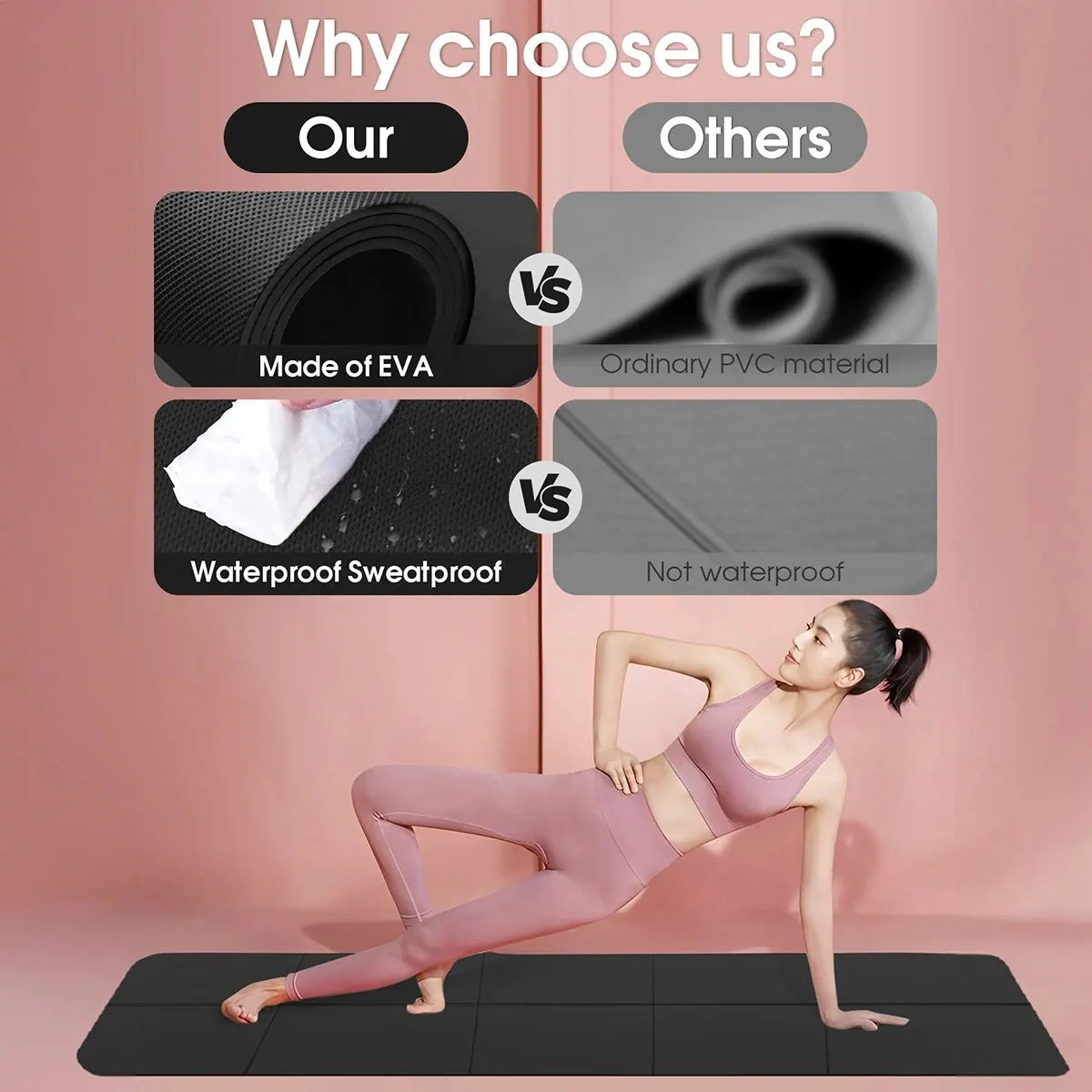 Tapete de Yoga Antiderrapante para Esportes e Fitness – EVA Confortável, 4MM de Espessura