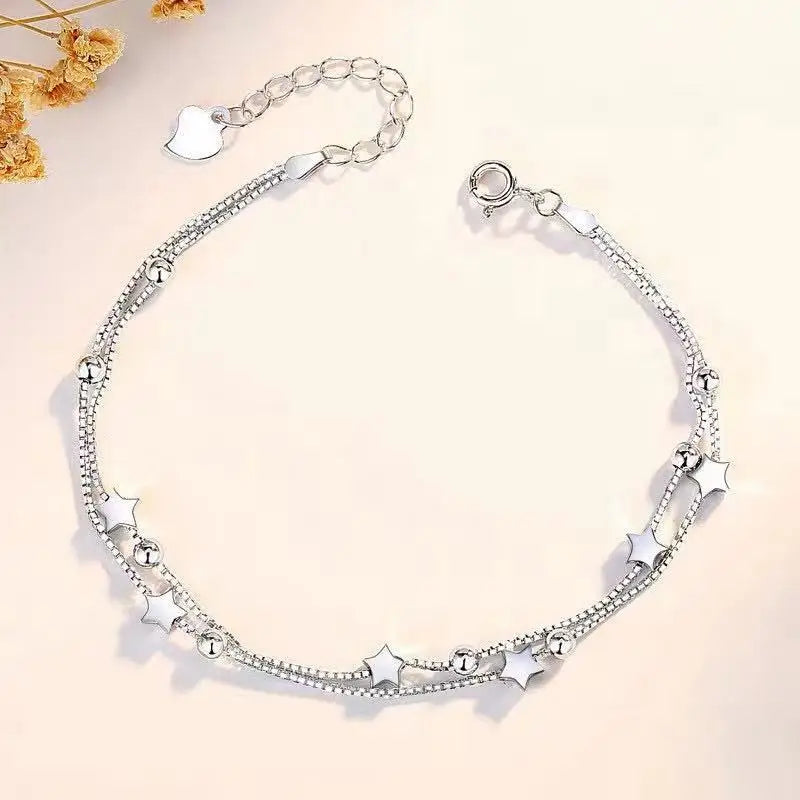 💖 Pulseira de Prata 925 com Coração Vazado e Zircônia – Estilo Coreano Retrô 💖
