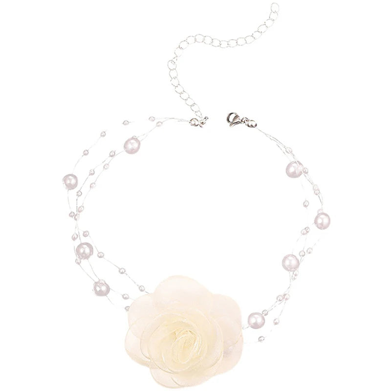 🌸 Choker Romântico Mori com Pérolas e Camélia – Delicadeza e Sofisticação