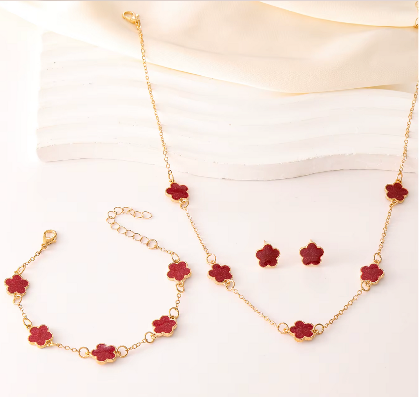 🌸 Conjunto de Jóias em Liga de Zinco com 3pcs – Design Floral Sofisticado