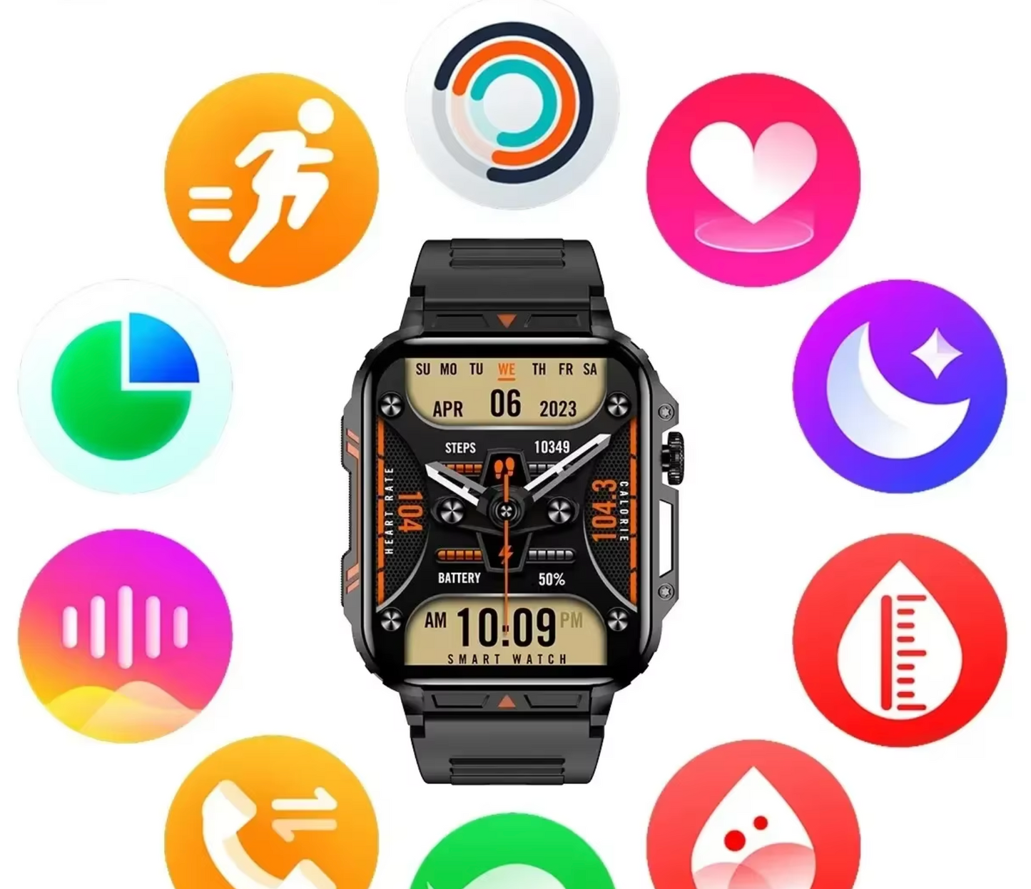 XIAOMI 1.95" Smartwatch Militar – Bluetooth Call, Resistente à Água, Monitoramento Completo