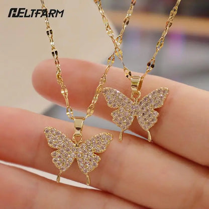 Colar Borboleta Dourado - Joia de Aço Inoxidável