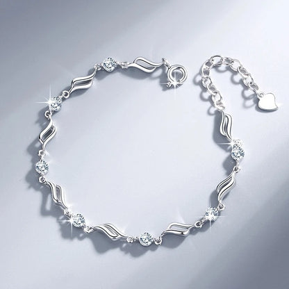 💖 Pulseira de Prata 925 com Coração Vazado e Zircônia – Estilo Coreano Retrô 💖