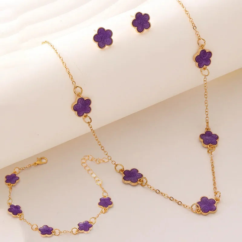 🌸 Conjunto de Jóias em Liga de Zinco com 3pcs – Design Floral Sofisticado