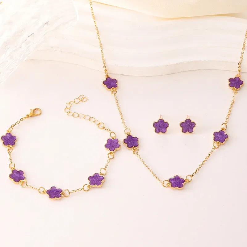 🌸 Conjunto de Jóias em Liga de Zinco com 3pcs – Design Floral Sofisticado