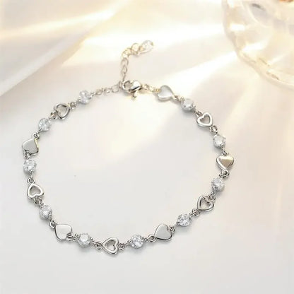 💖 Pulseira de Prata 925 com Coração Vazado e Zircônia – Estilo Coreano Retrô 💖